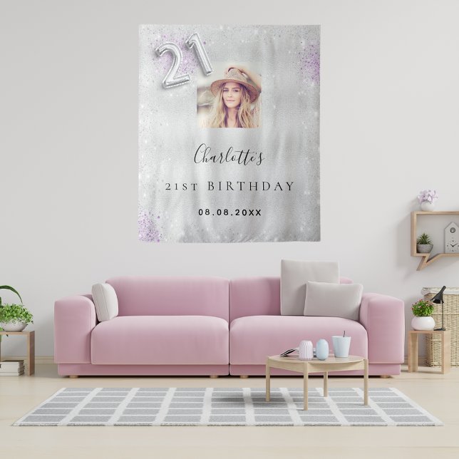 Tapete De Parede aniversário de 21 anos prata, luz roxa, boas-vinda (Criador carregado)