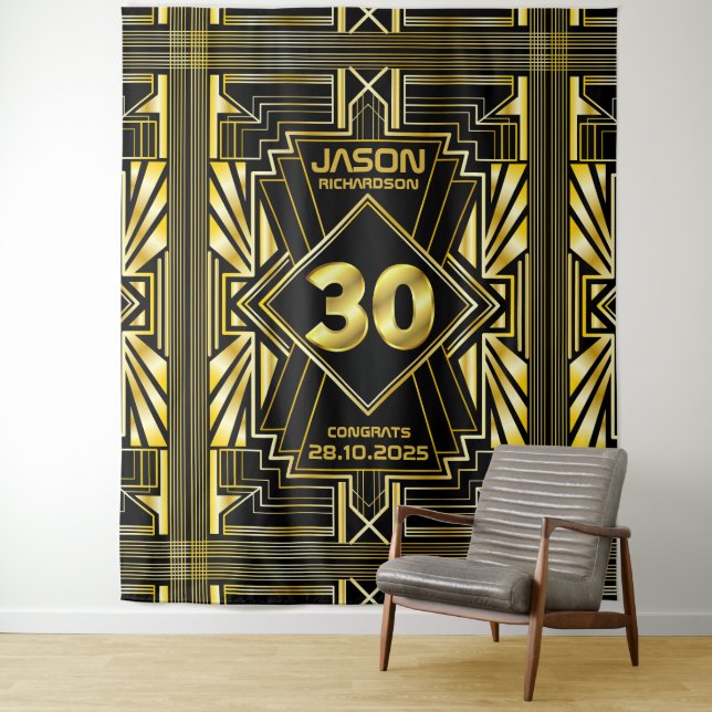 Tapete De Parede aniversário de 30 anos Art Deco Dourado Excelente  (In Situ)