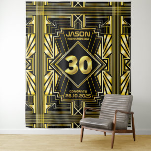 Tapete De Parede Aniversário de 30 anos Art Deco Dourado Preto Grea