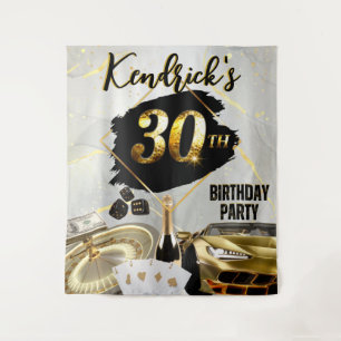 Tapete De Parede Aniversário de 30 anos Preto e Dourado Cassino, Ca