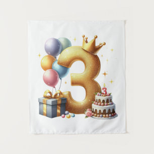 Tapete De Parede Aniversário de 3 anos dourado