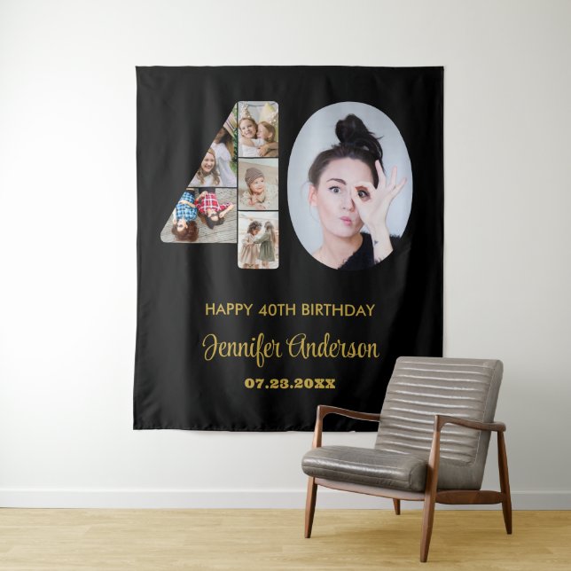 Tapete De Parede aniversário de 40 anos Número 40 Colagem de Fotogr (In Situ)