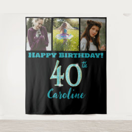 Tapete De Parede aniversário de 40 anos, Teal Blue Glitter e 3 foto