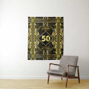 Tapete De Parede Aniversário de 50 anos Art Déco Dourado Preto Gran