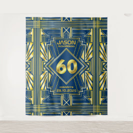 Tapete De Parede Aniversário de 60 anos Art Deco Dourado Azul Great