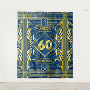 Tapete De Parede Aniversário de 60 anos Art Deco Dourado Azul Great