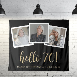 Tapete De Parede Aniversário de 70 anos 3-Foto Dourado Script Aplau
