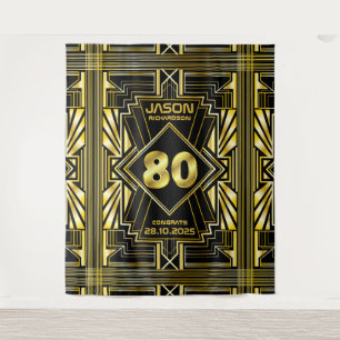 Tapete De Parede Aniversário de 80 anos Art Deco Dourado Preto Grea