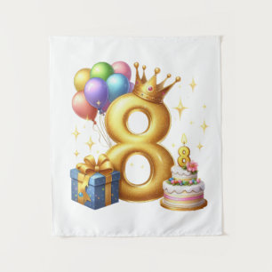 Tapete De Parede Aniversário de 8 anos dourado