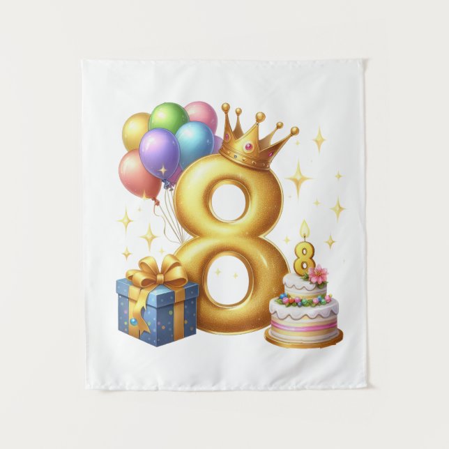 Tapete De Parede Aniversário de 8 anos dourado (Frente)