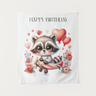 Tapete De Parede Aniversário do Guaxinim Voador