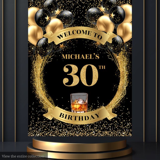 Tapete De Parede Aniversário do Homem-30 Elegante (Elegant 30th Man Birthday Whiskey Backdrop)
