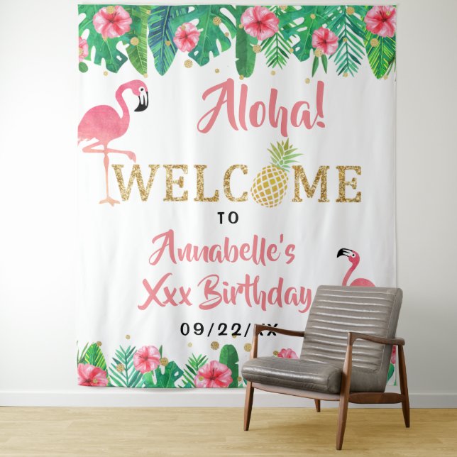 Tapete De Parede Aniversário do Tropical Summer Beach Luau Girls (In Situ)