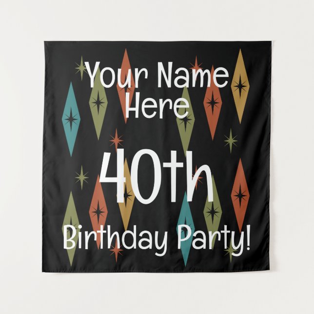 Tapete De Parede Aniversário Personalizado Retro de Meados do Sécul (Frente)