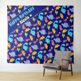 Tapete De Parede Aniversário Tema Dinossauro Cor Azul Marinho Perso