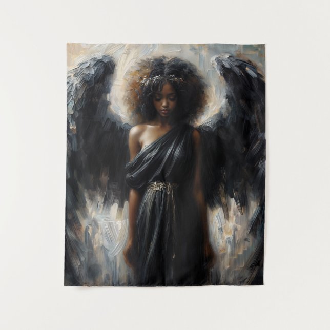 Tapete De Parede Anjo Africano Com Asas Negras (Frente)