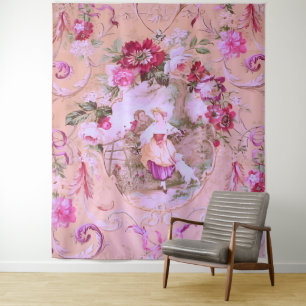Tapete De Parede Antiquado Estilo Vitoriano de Rococo Toile Rosa Fl
