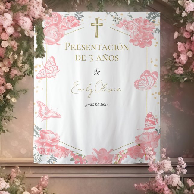 Tapete De Parede Apresentación 3 años Backdrop Butterfles Rosa (Criador carregado)