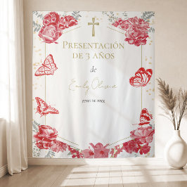 Tapete De Parede Apresentación 3 años Backdrop Butterflys Vermelho