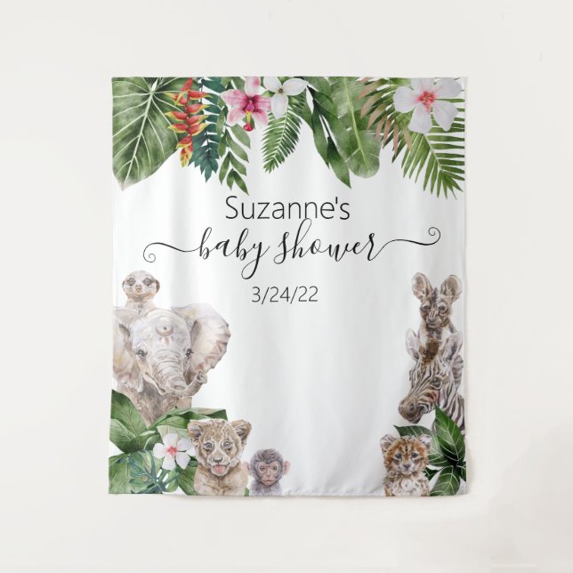 Tapete De Parede Aquarela Animais da Selva Tropical Bebê Safari Toq (Frente)