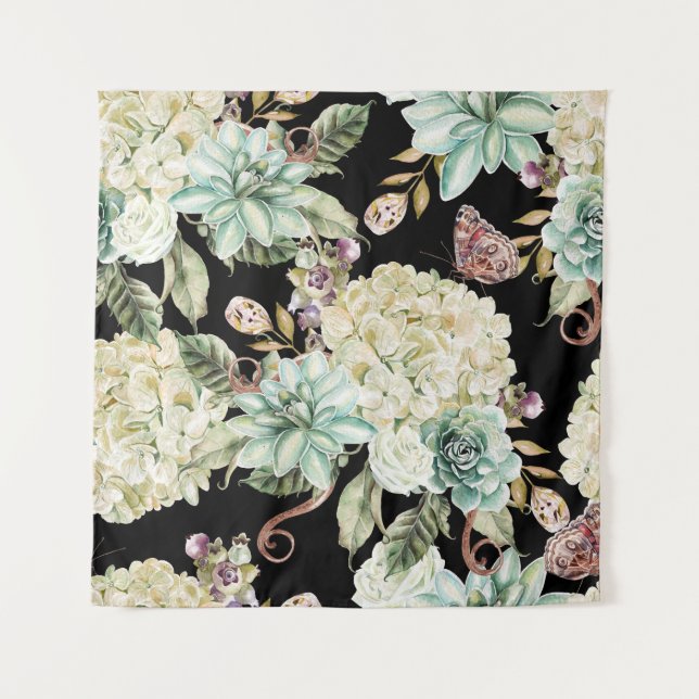 Tapete De Parede Aquarela Brilhante: Hydrangea Rosa Pattern. (Frente)