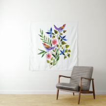 Aquarela de Pássaros e Flores Coloridos e Vibrante