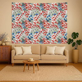 Tapete De Parede Aquarela Flor Silvestre Papoula Margarida Botânica