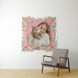 Tapete De Parede Aquarela Floral Rosa & Impressão de Pata Foto Pers