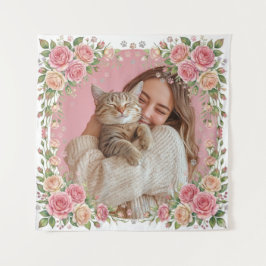 Tapete De Parede Aquarela Floral Rosa & Impressão de Pata Foto Pers