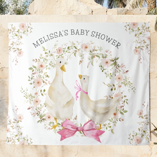 Tapete De Parede Aquarela Ganso Mãe e Menina Flores Chá de Bebê (Criador carregado)