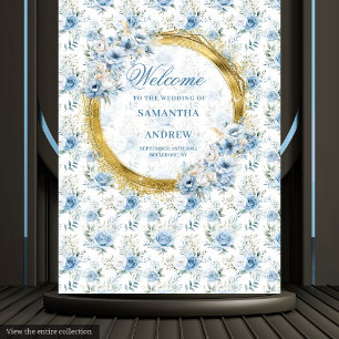Tapete De Parede Aquarela Sofisticada Azul Poeira Dourado Casamento