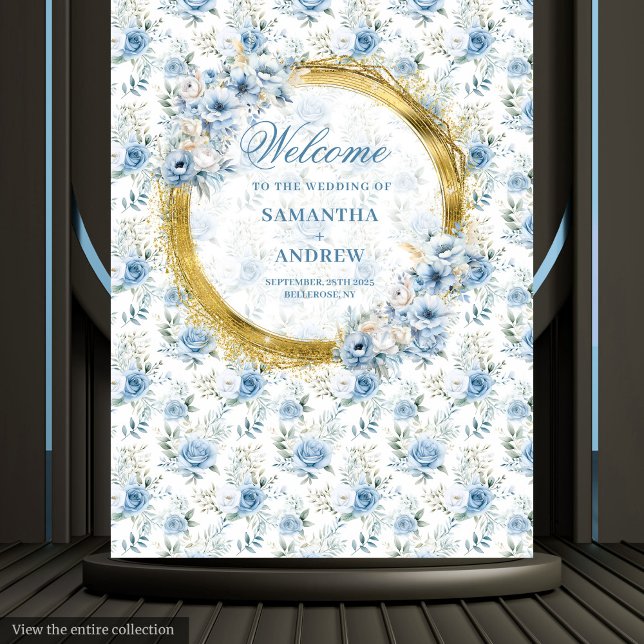 Tapete De Parede Aquarela Sofisticada Azul Poeira Dourado Casamento (Sophisticated Watercolor Dusty Blue Gold Wedding Tapestry)