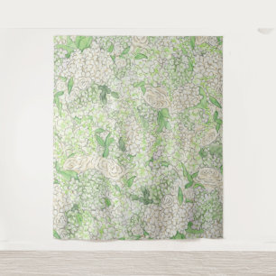 Tapete De Parede Aquarela Verde e Branco - Hydrangea Crest