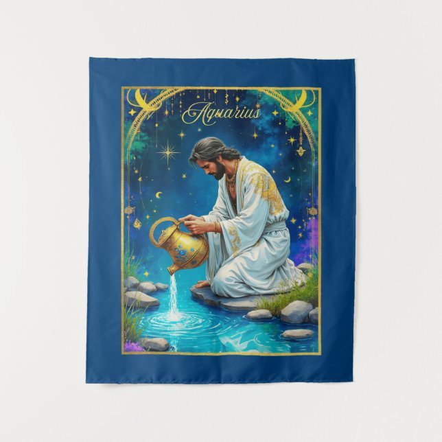 Tapete De Parede Aquarius Zodiac Sign Under a Starry Sky (Frente)