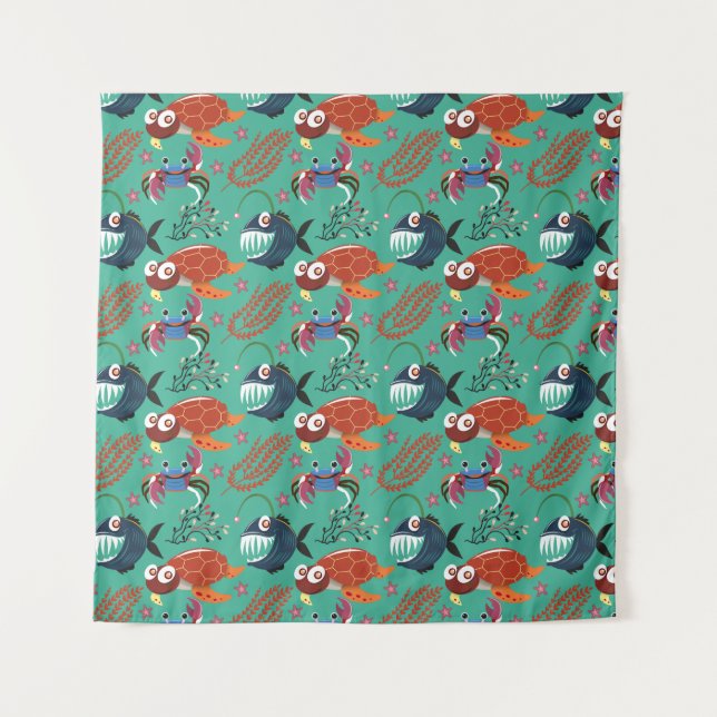 Tapete De Parede Aquatic animals pattern | ocean underwater life 33 (Frente)