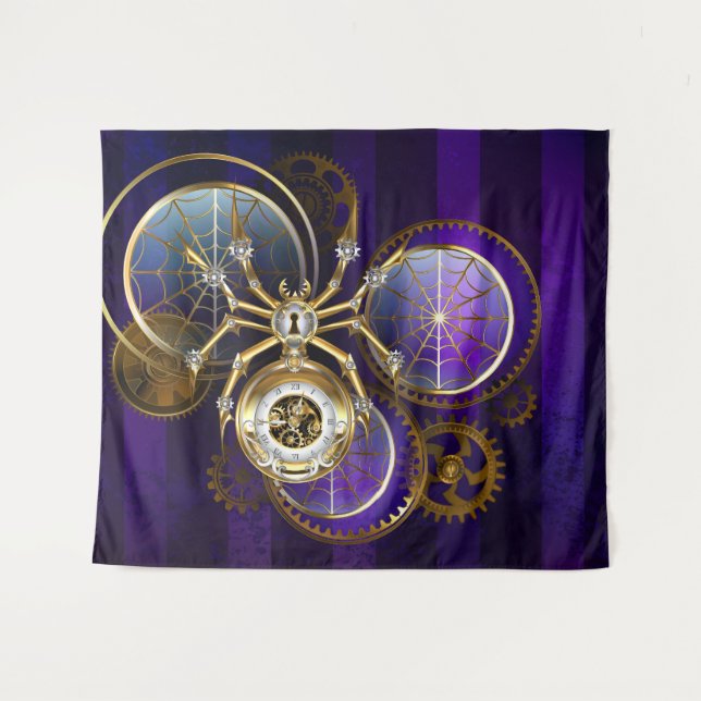Tapete De Parede Aranha Steampunk no fundo roxo (Frente (Horizontal))