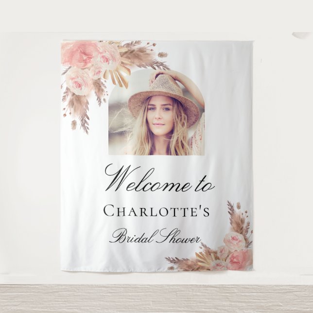 Tapete De Parede Arco de grama de pampas rosa para chá de panela (Frente)