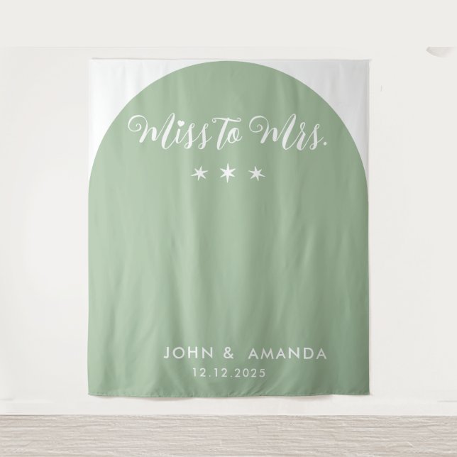 Tapete De Parede Arco de Sage Verde para Chá de Noiva de Miss Moder (Frente)