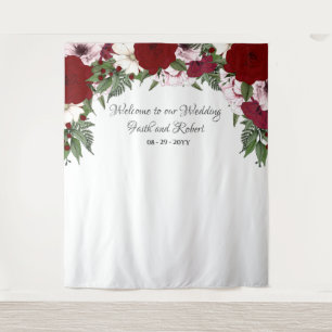 Tapete De Parede Arco Floral em Aquarela Burgundy Blush Verde