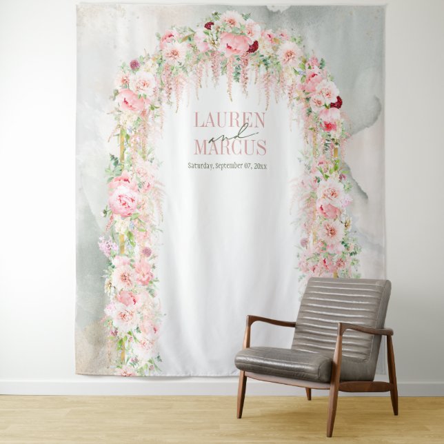 Tapete De Parede Arco Floral Rústico em Verde Salvia e Rosa (In Situ)
