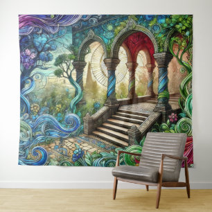 Tapete De Parede Armadura de Jardim Escadas Paisagem Fantasia Vibra
