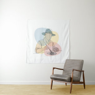 Tapete De Parede Arqueologista de uma linha de arte contínua simple