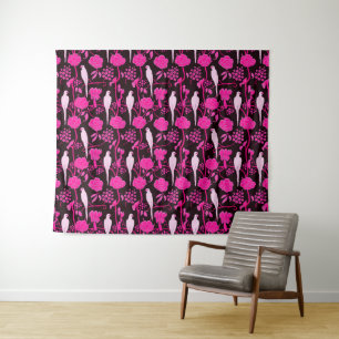 TAPETE DE PAREDE ART DECO BLACK PINK FUCHSIA FLORES, PARTES BRANCAS