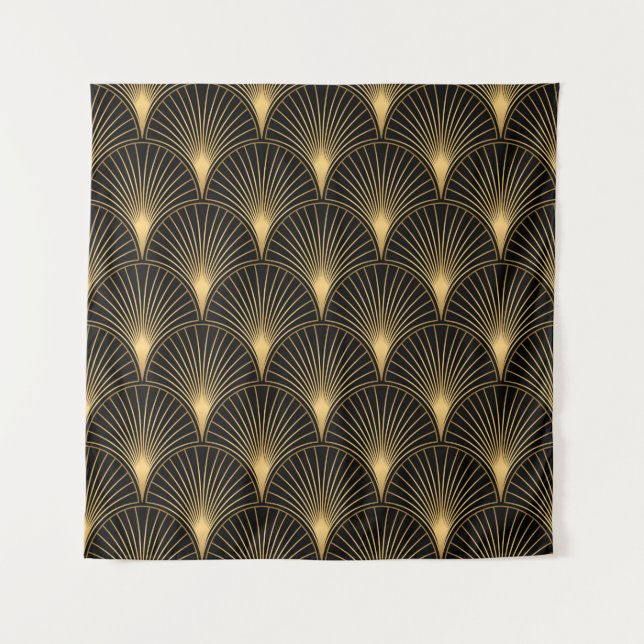Tapete De Parede Art Deco Pattern. Serralheiro preto sem costura e  (Frente)