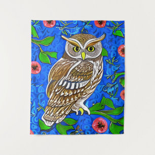Tapete De Parede Art Nouveau Inspirou Coruja, Castanho no Azul Coba