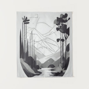 Tapete De Parede Arte Abstrata de Paisagem Minimalista Preto e Bran