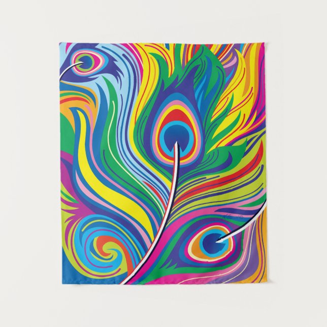 Tapete De Parede Arte Abstrata de Penas de Pavão (Frente)