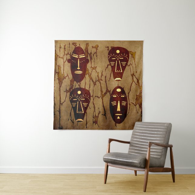 Tapete De Parede Arte abstrata de rosto tribal africano vintage (In Situ)