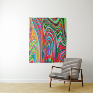 Tapete De Parede Arte Abstrata Groovy Vermelha, Verde e Azul Trippy