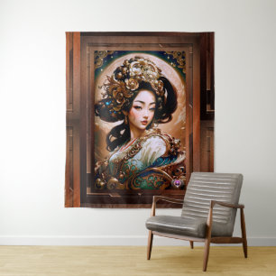 Tapete De Parede Arte AI do Dragão Ouro Geisha Girl, de Xzendor7